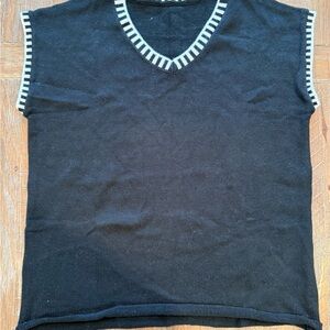 Black Sleeveless Knit Top with Striped Trim